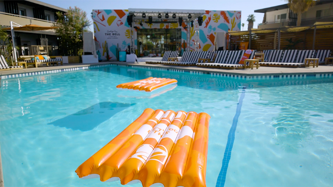 Swimming pool area at Taco Bell hotel.