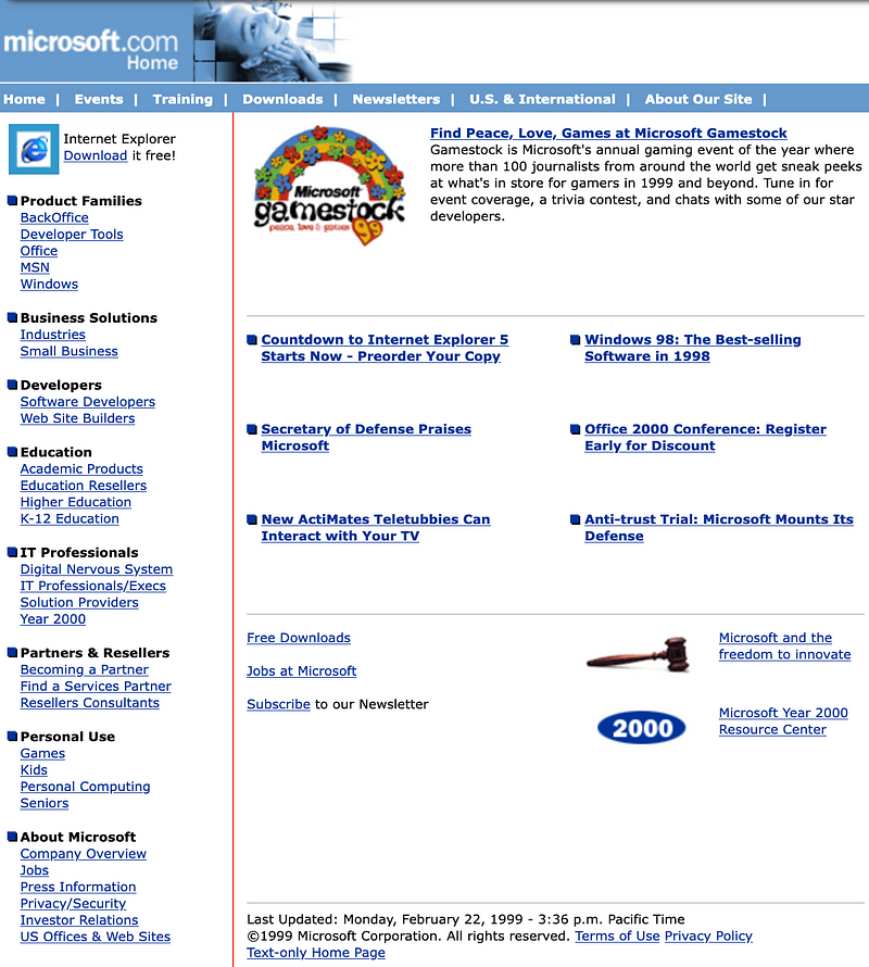 Screenshot of a typical 1990s-era website