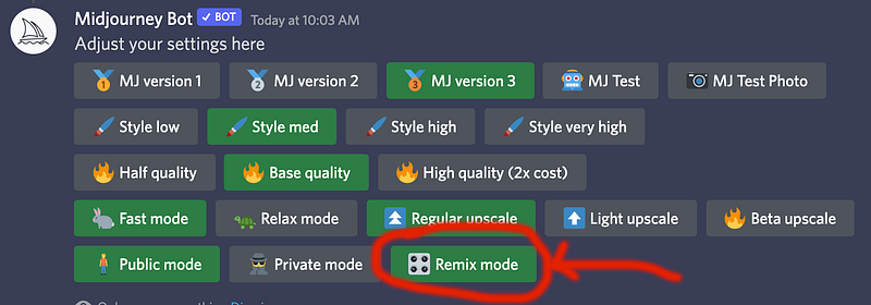Activating Remix Mode in Midjourney