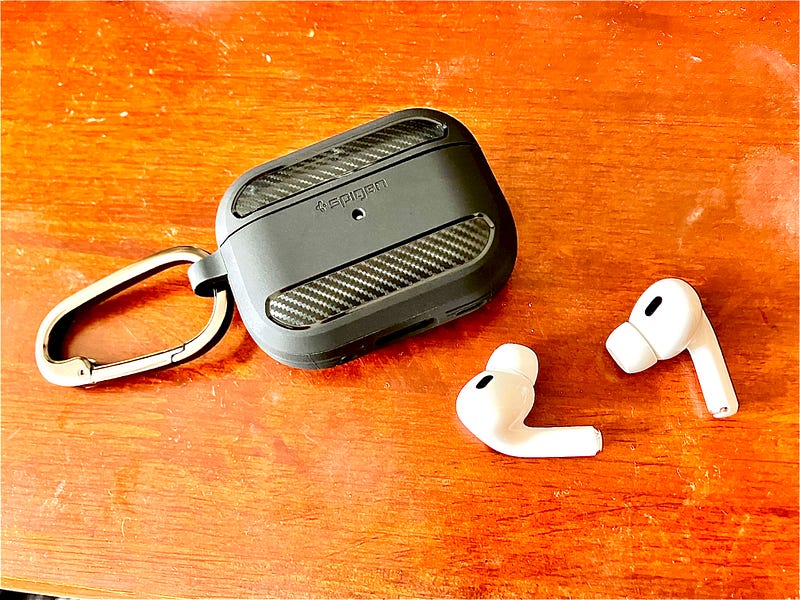 Author's AirPods Pro 2 in a protective case