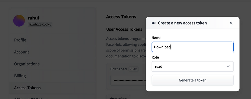 Hugging Face Access Token Settings