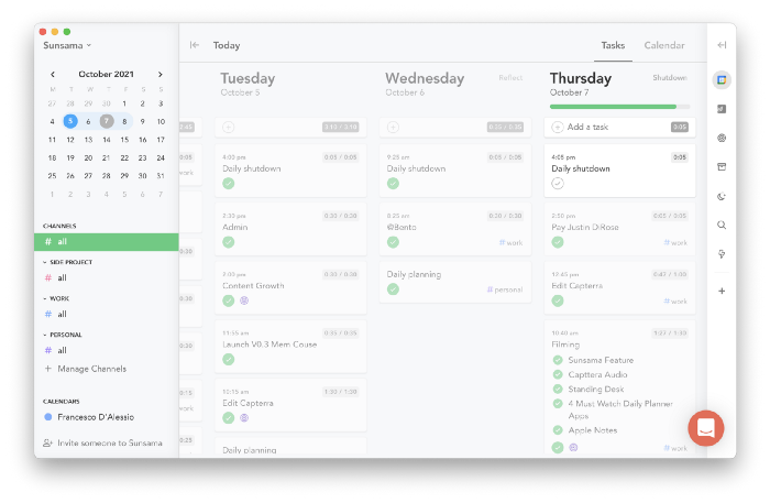 Sunsama daily planner interface