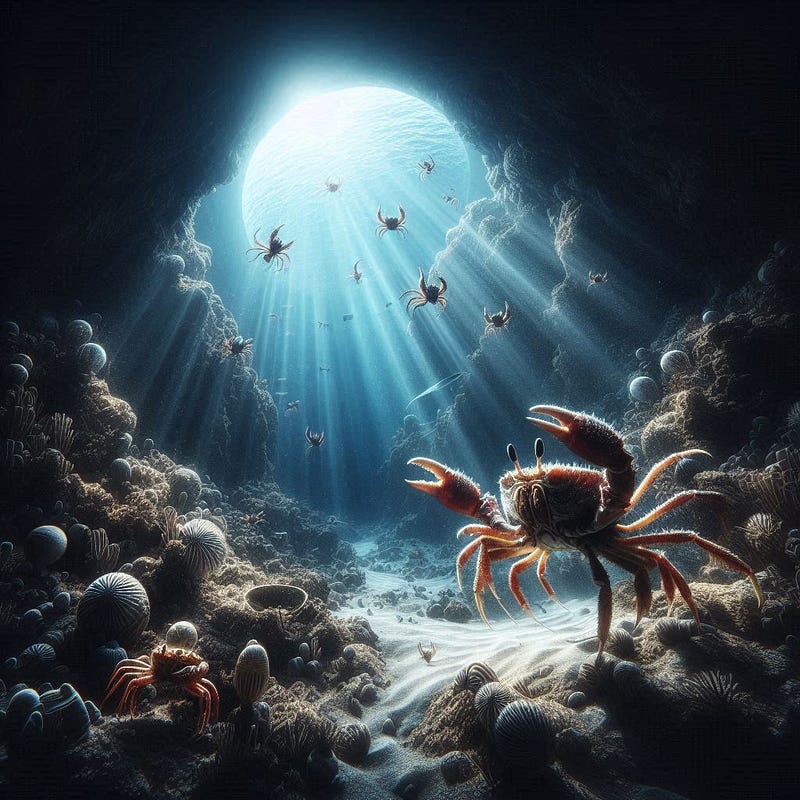 Deep-sea crab navigating its minimalistic habitat