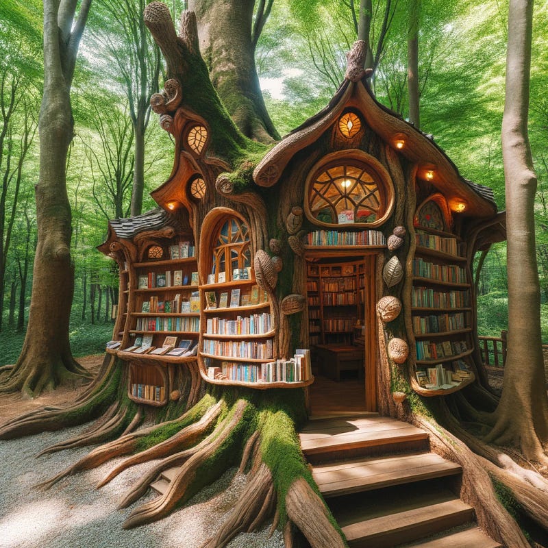 Bookshop nestled in an enchanted forest