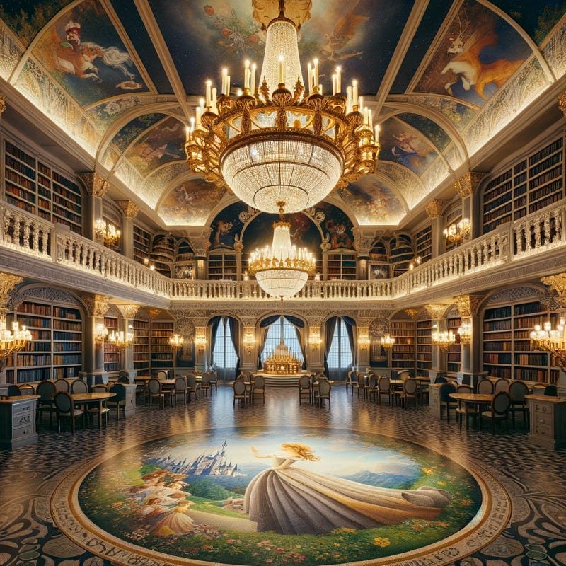 Grand ballroom in a fairy tale castle