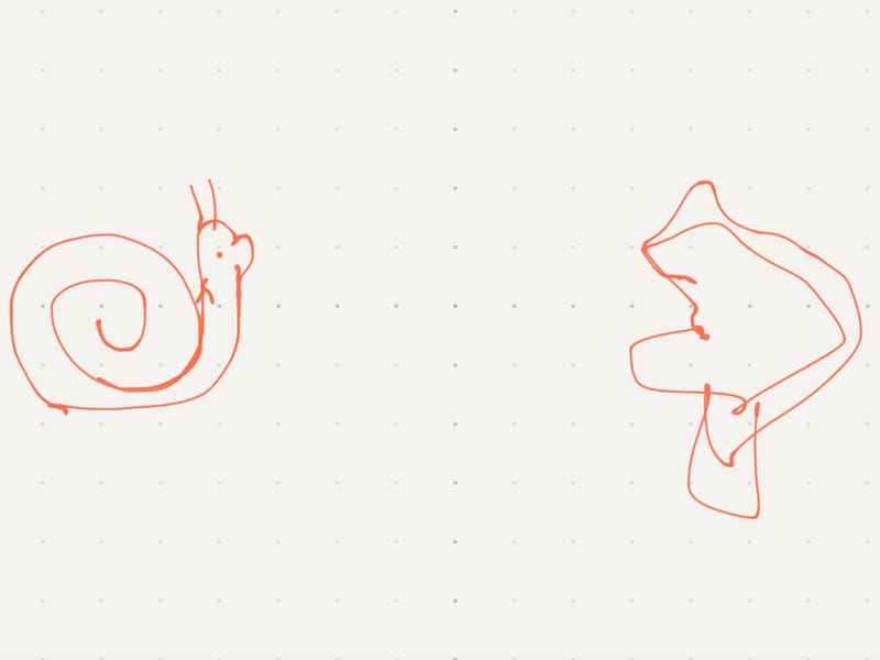 Example of simultaneous drawing with both hands.