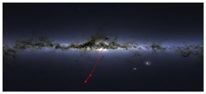 Trajectory of S5-HVS1 away from the Milky Way center