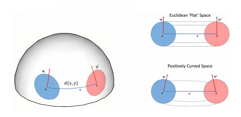 Diagram showing curvature differences in geometry